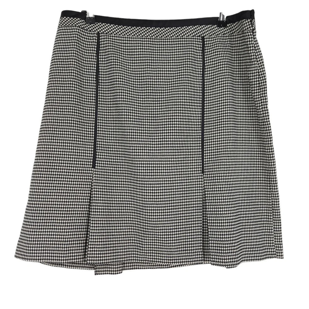 Lane Bryant Pleated Flare Skirt Black White Houndstooth Plaid Side Zip 16